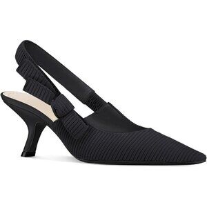 Women's Black Bowknot Knitted Slip On Slingback Kitten Heels Pointed Toe